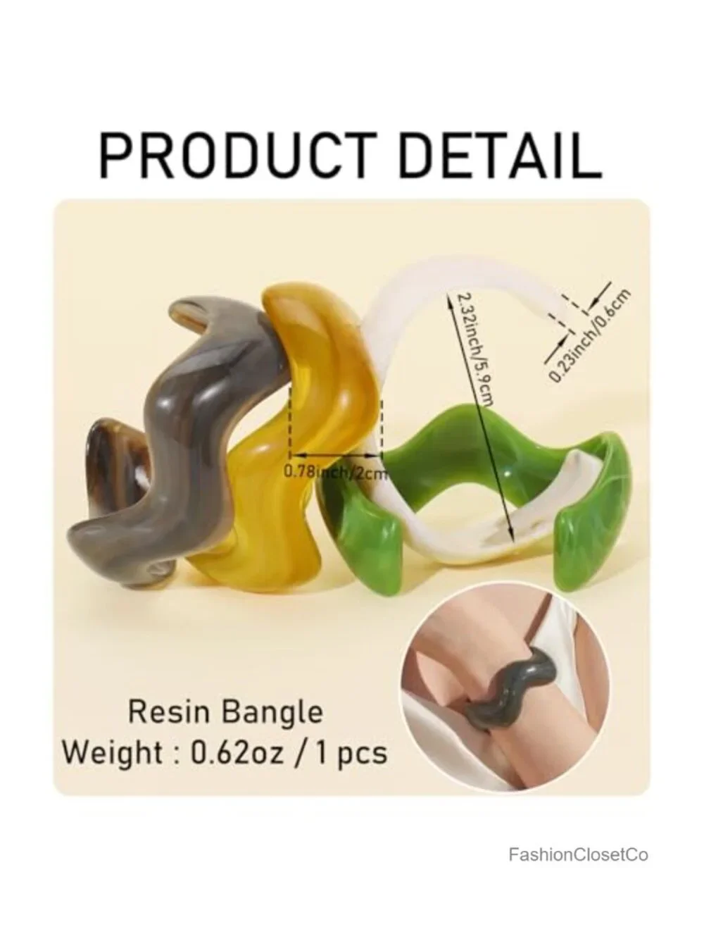 Oversized Acrylic Bangle - Bold Open Cuff Statement Bracelet for Edgy Style